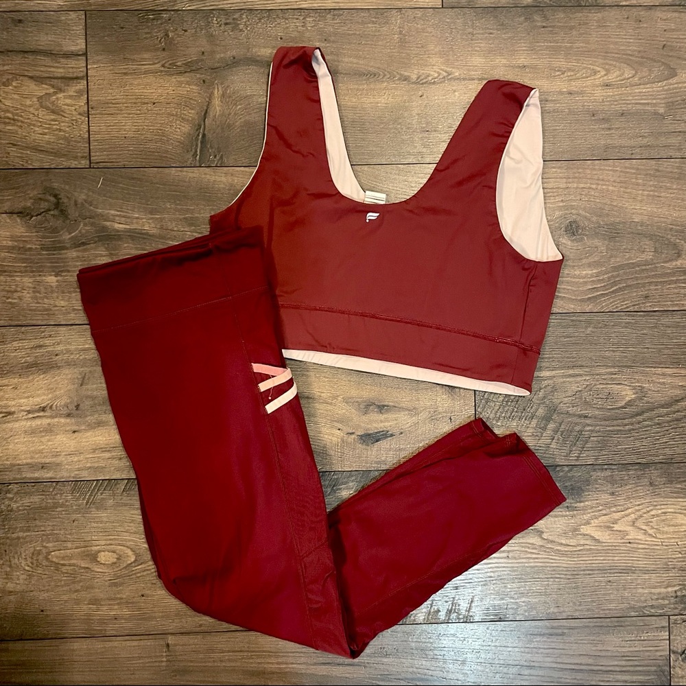 Fabletics Bra and Leggings Set Maroon XXL